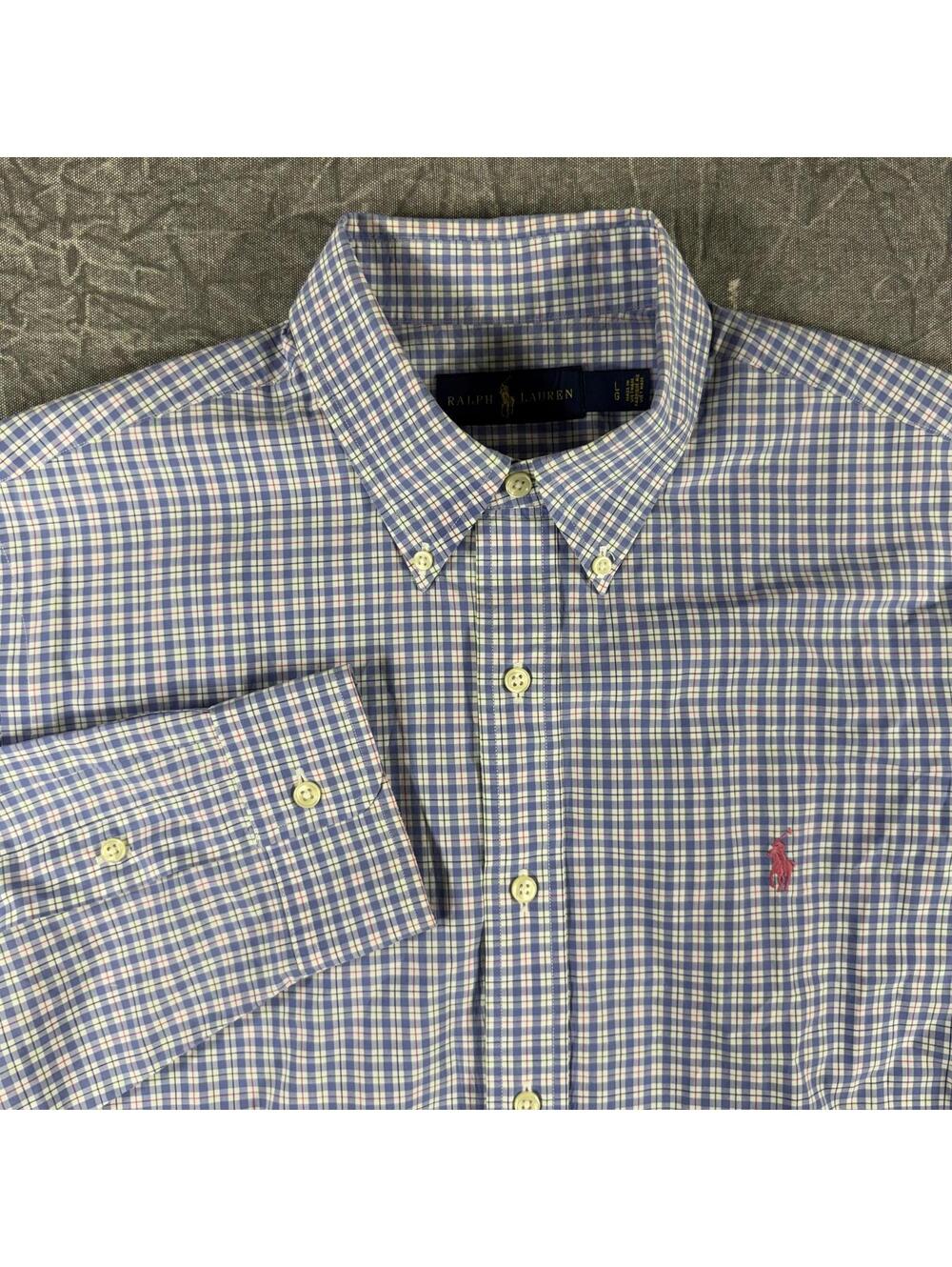 Ralph Lauren Shirt Men's L Blue Pink Green Plaid Button